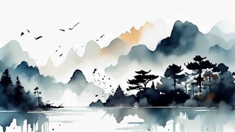 国潮山水画插画背景 21