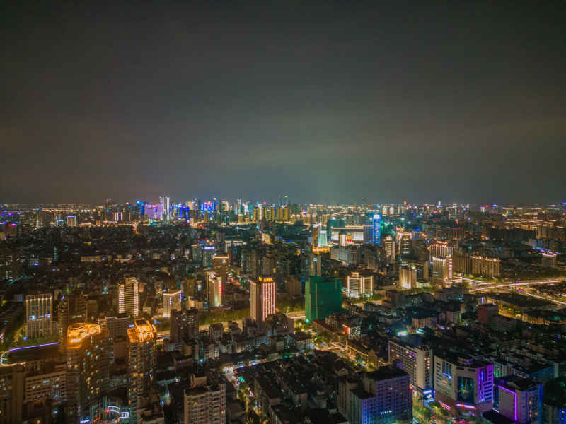 航拍 浙江 杭州 城市 夜景 杭州建设