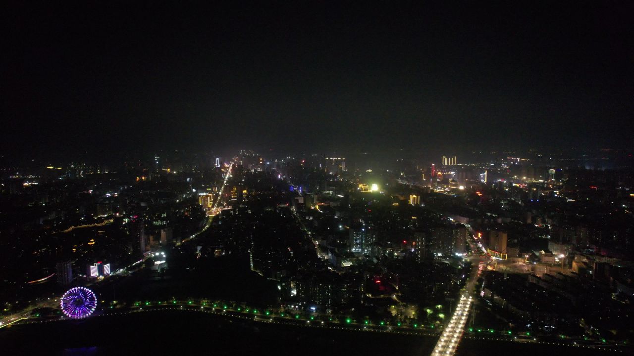 广东茂名城市夜景灯光航拍 