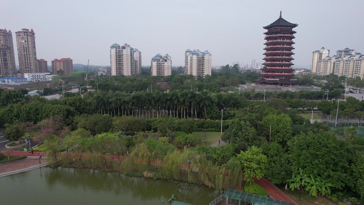  广西钦州和谐塔地标建筑航拍