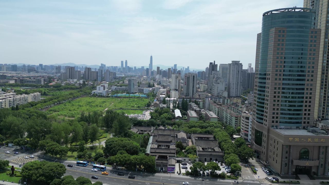 航拍浙江宁波庆安会馆