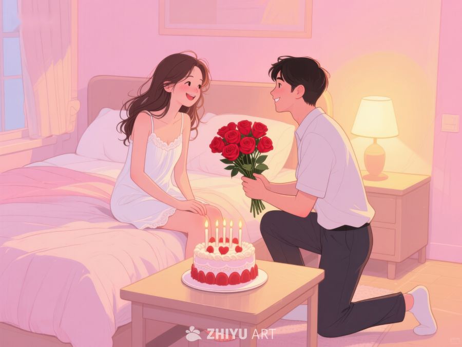 浪漫求婚：鲜花与蛋糕的温馨时刻 391