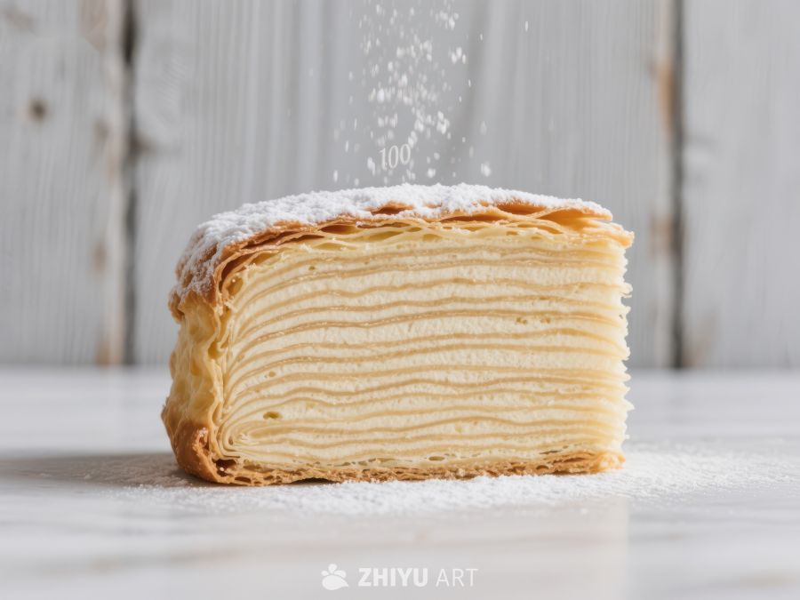 千层蛋糕撒糖粉瞬间