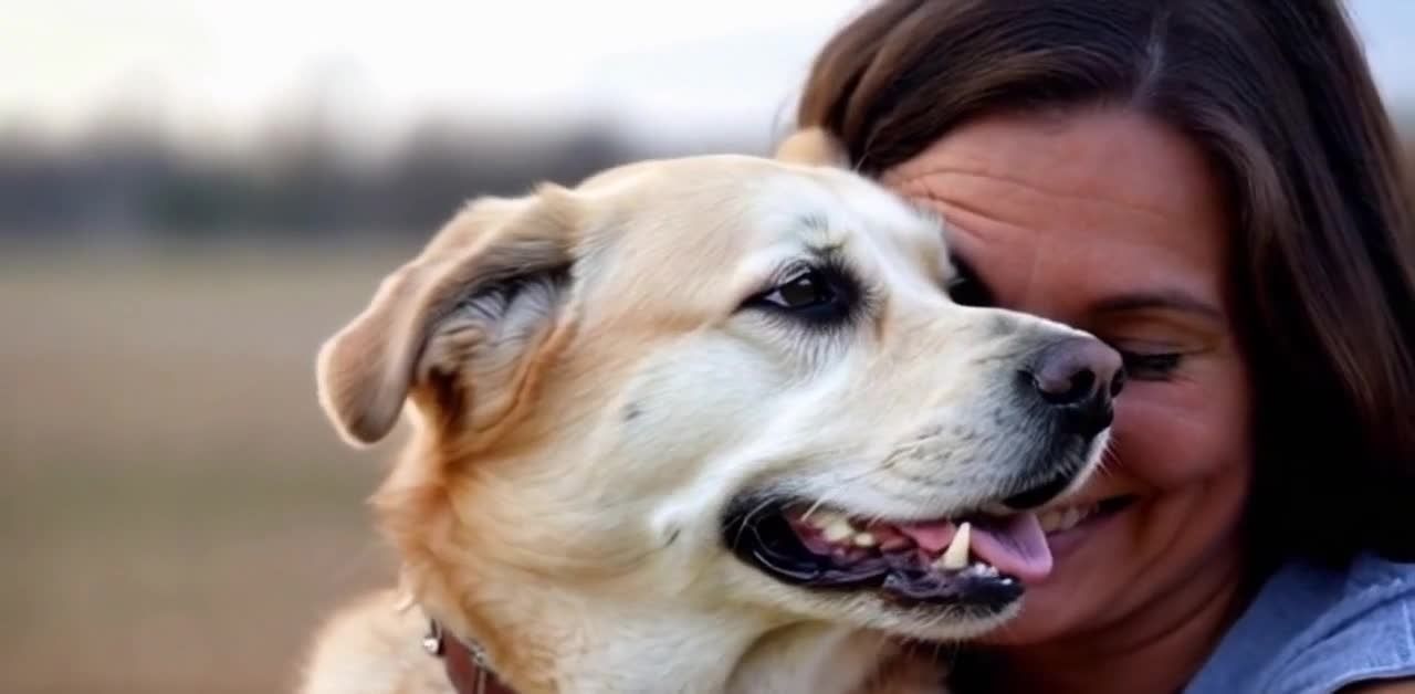 女子拥抱微笑拉布拉多犬户外温情一刻