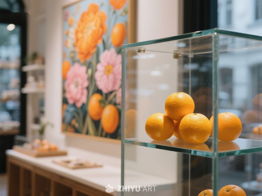 橙子展示柜与花卉壁画 161