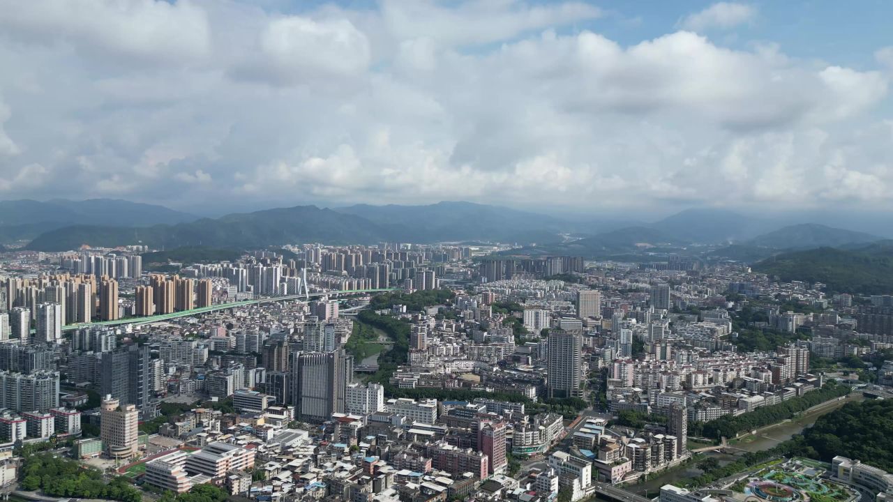 航拍福建龙岩城市建设龙岩风光