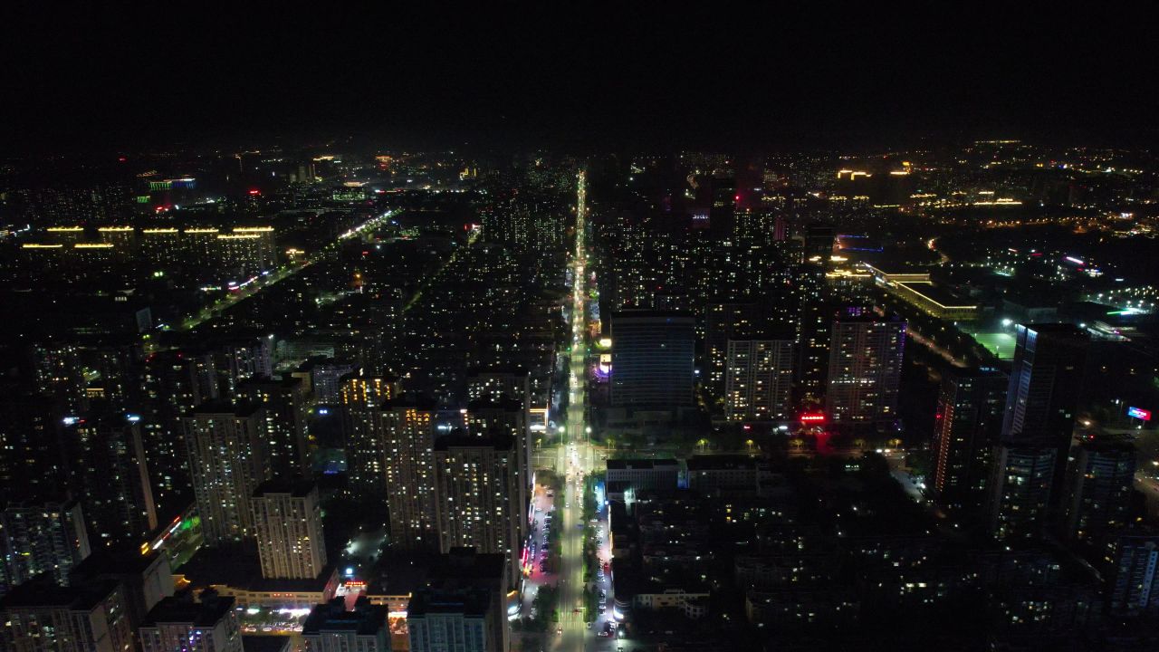 山东日照城市夜景灯光航拍  