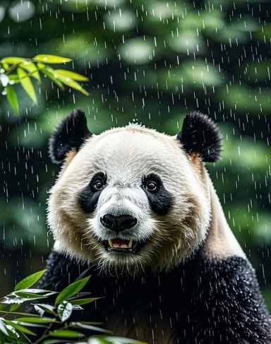 雨中的熊猫