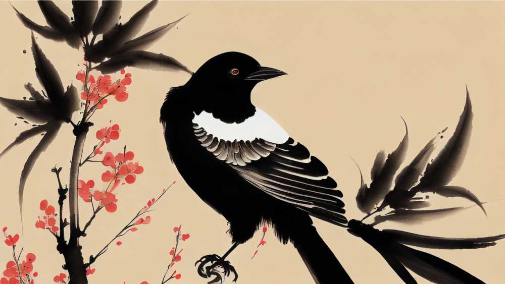 喜鹊国潮七夕插画国潮七夕喜鹊素材