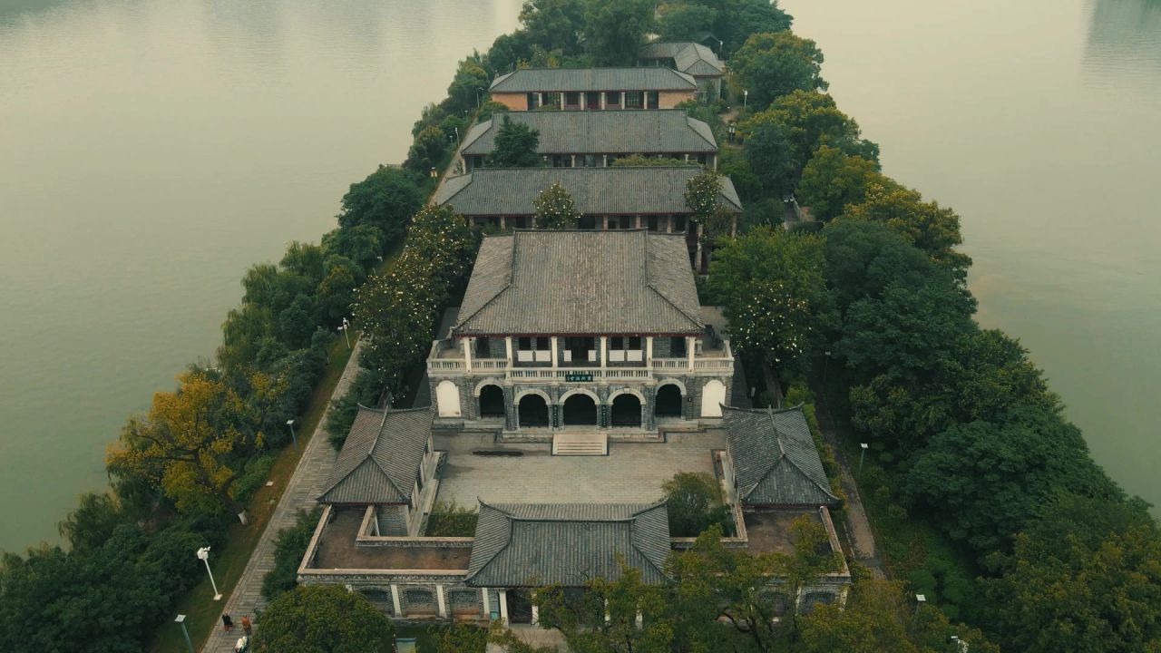 湖南衡阳东洲岛湘江航拍  