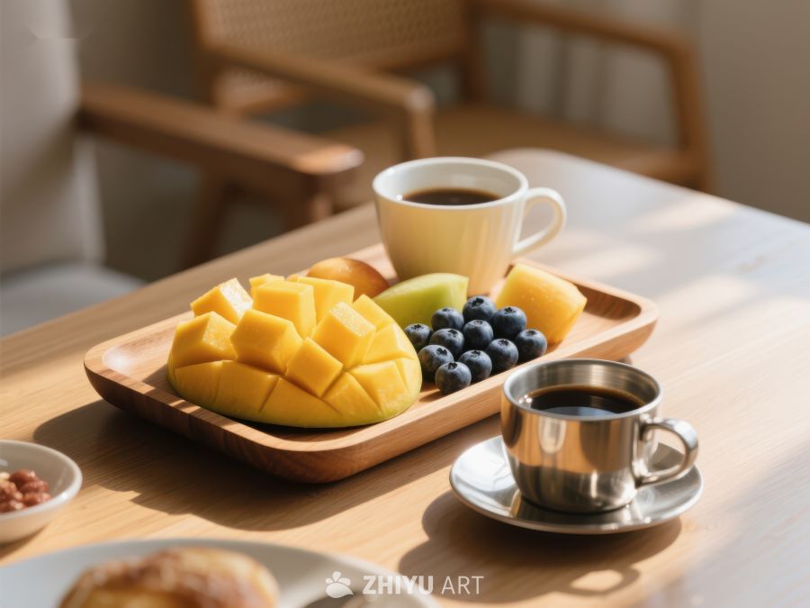 早餐桌上的水果与咖啡 712