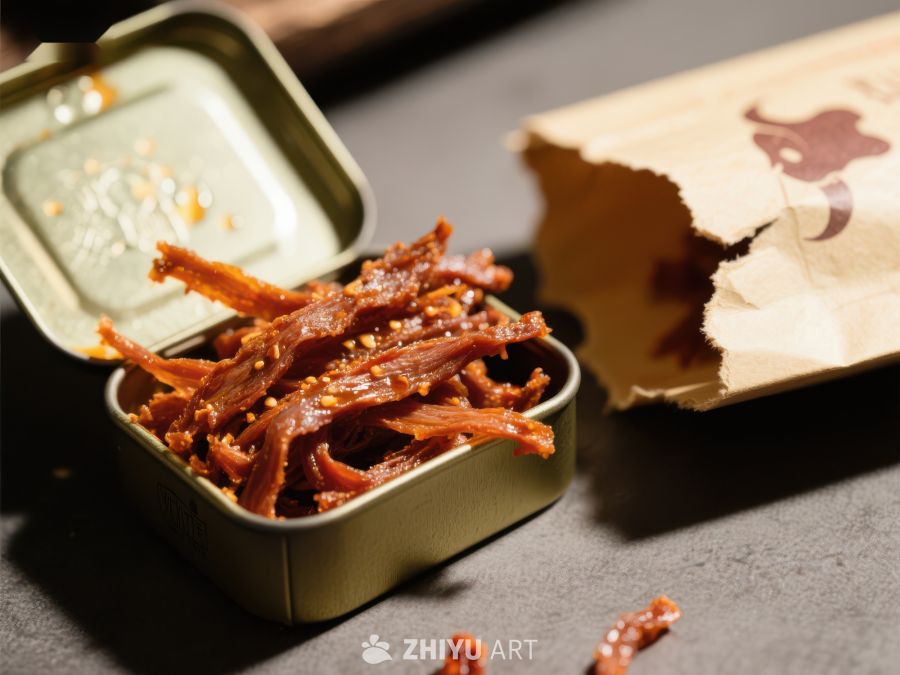 金属罐中的香辣牛肉干 414