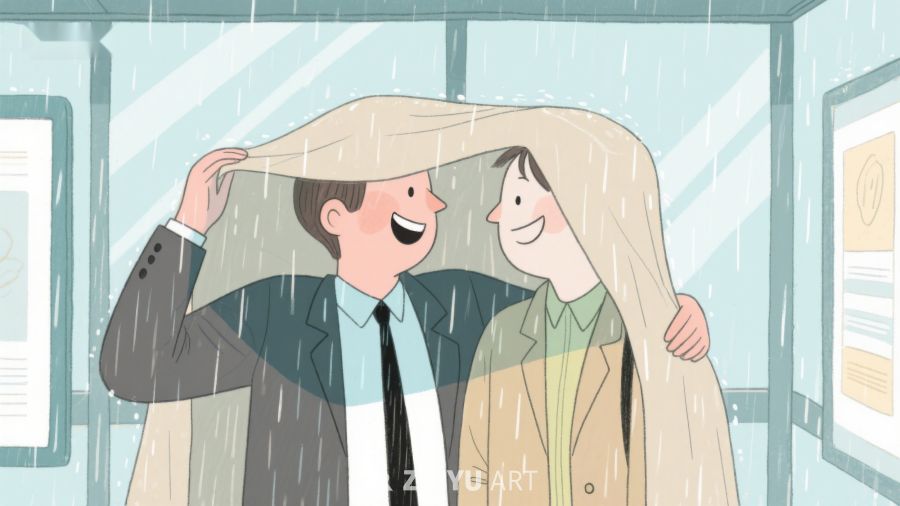 雨中共享外套的温馨时刻 643