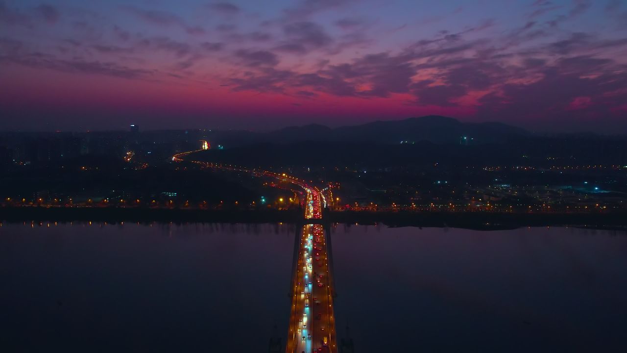 长沙三汊矶大桥夜景航拍