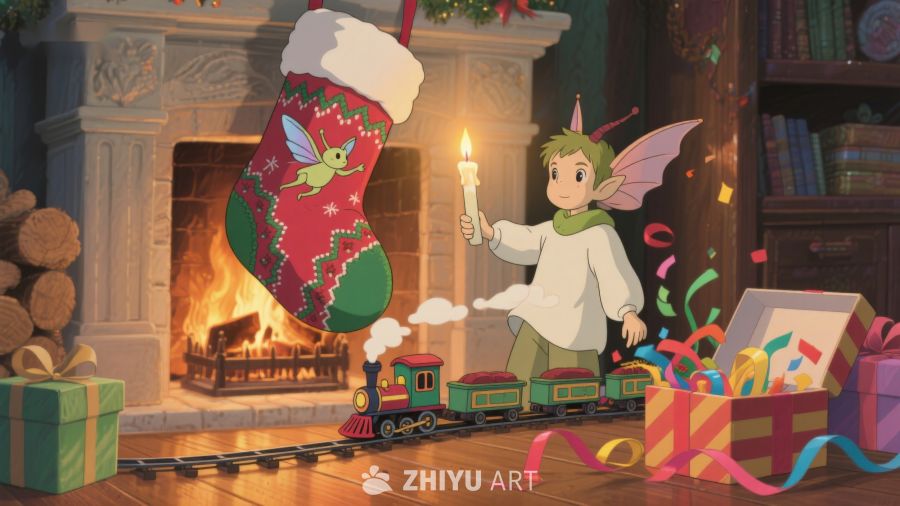 节日温馨场景：小精灵点亮蜡烛 120