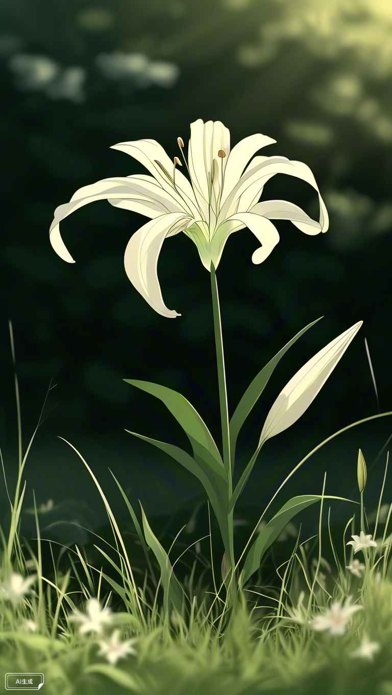 一朵洁白的百合花，安静地立在草丛中 7