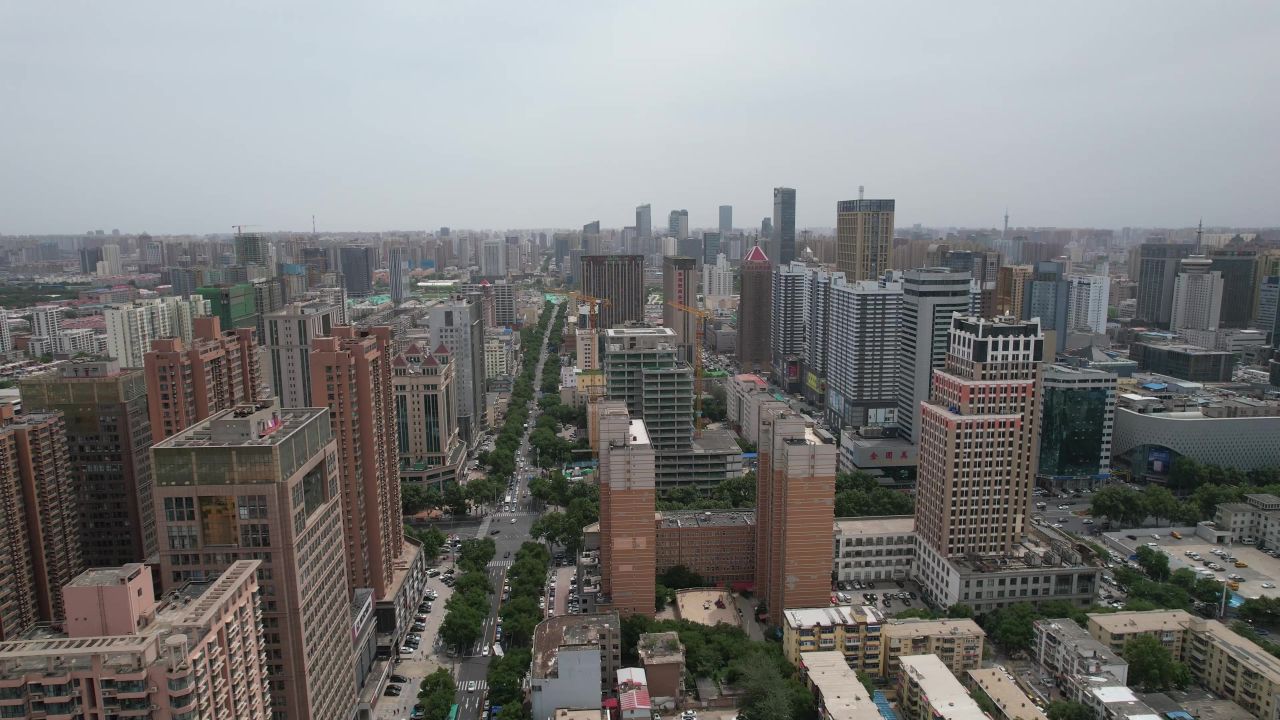 河北石家庄城市风光交通车辆航拍