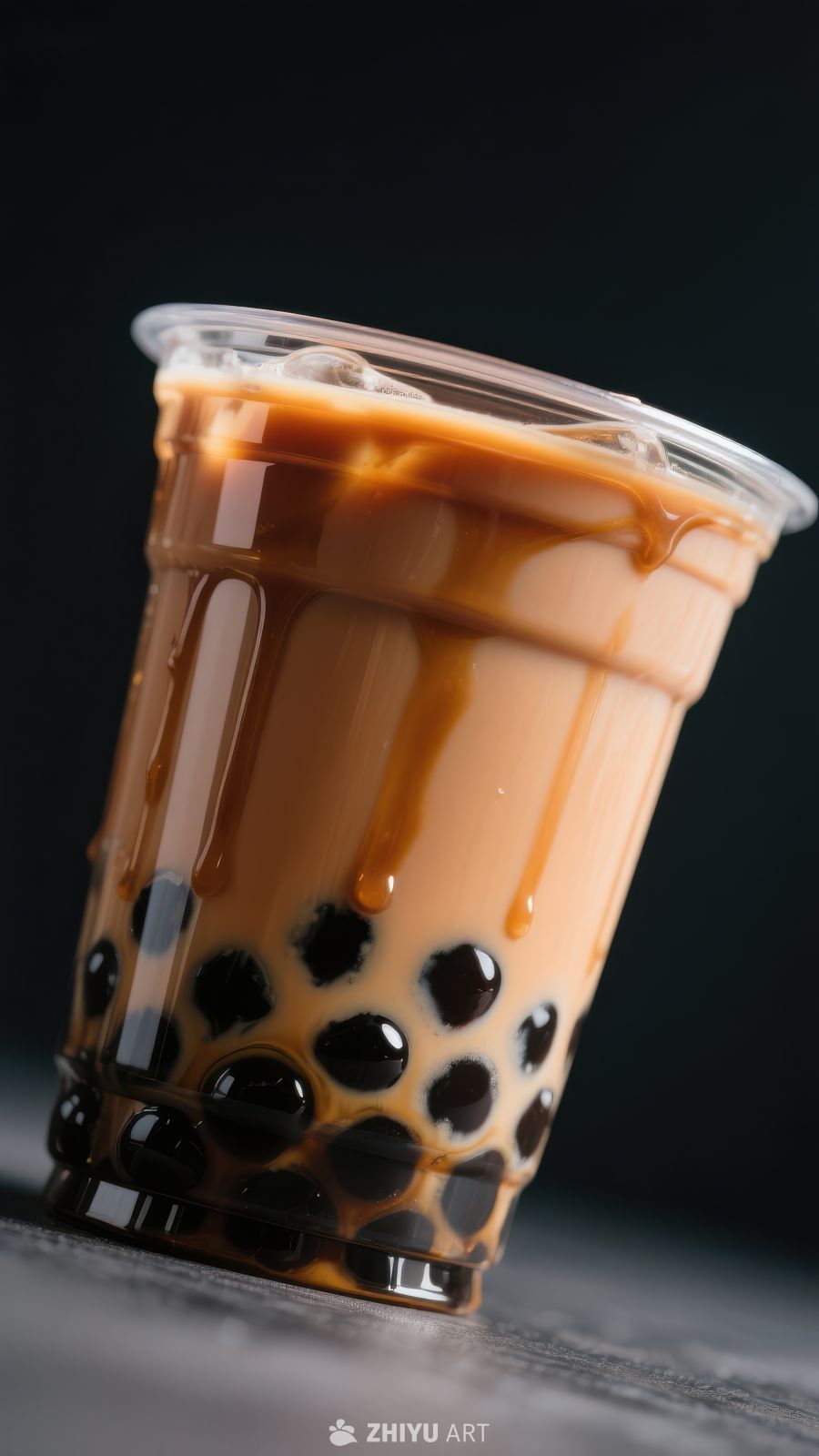 珍珠奶茶特写，浓郁茶香与Q弹珍珠