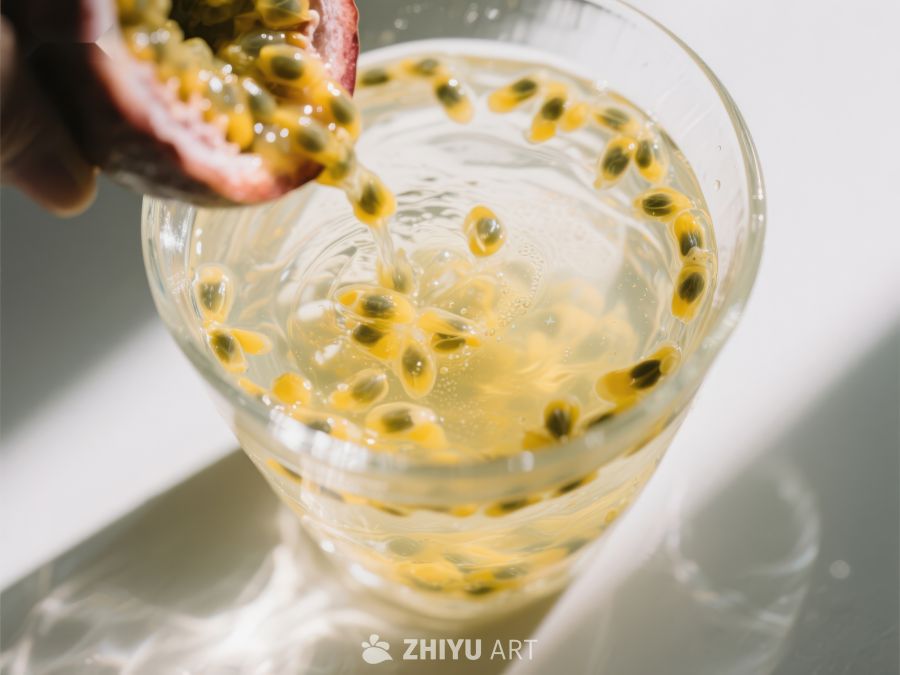 百香果倒入透明饮品中 4