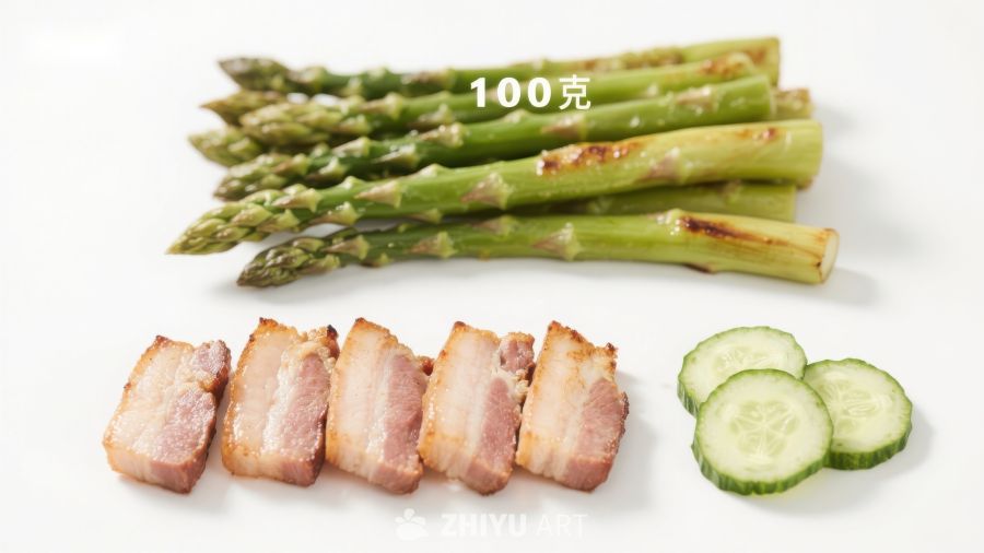 100克芦笋配培根和黄瓜片
