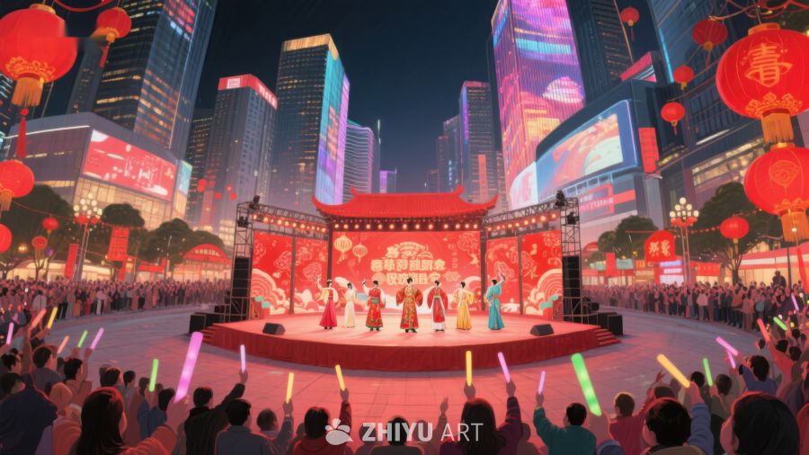 城市夜景中的传统节日表演 10