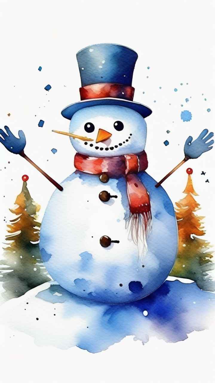 冬季插画雪人堆 102