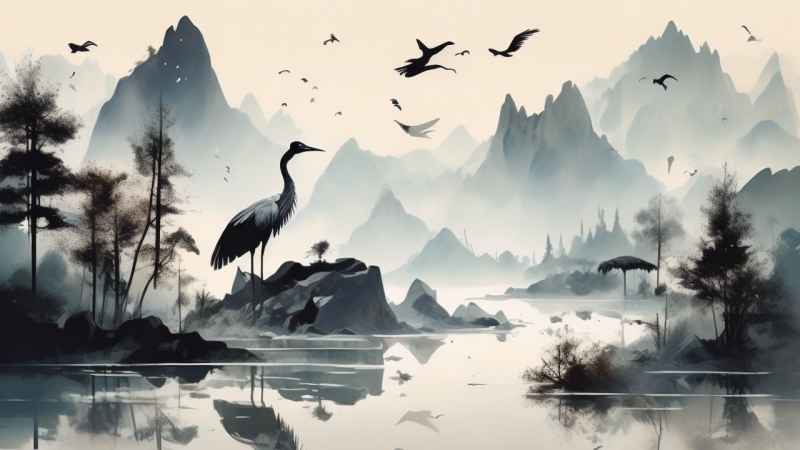 国风鹤山水风景插画 24