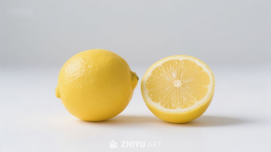 新鲜柠檬：整体与切片对比