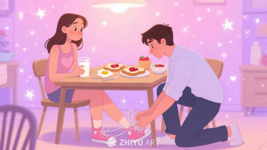 温馨早餐时光，情侣互动瞬间 510