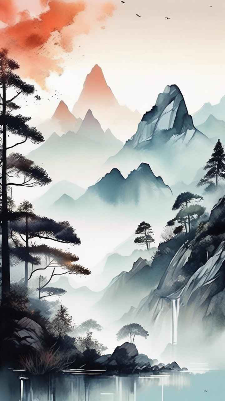 国风山水画背景插画 71
