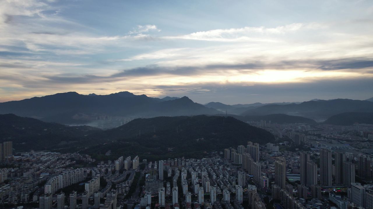 山川夕阳晚霞日落航拍龙岩日落