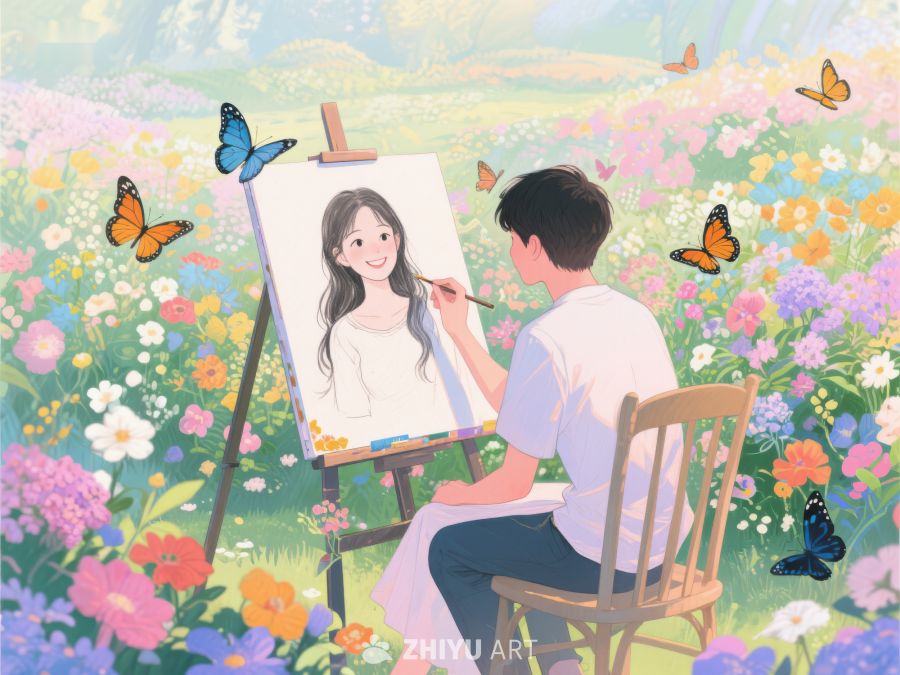 花园中绘画的青年 368