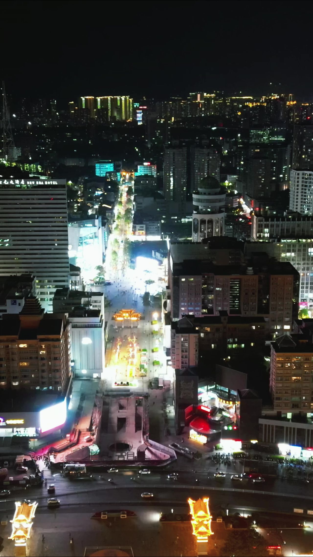 昆明城市夜景竖屏航拍 