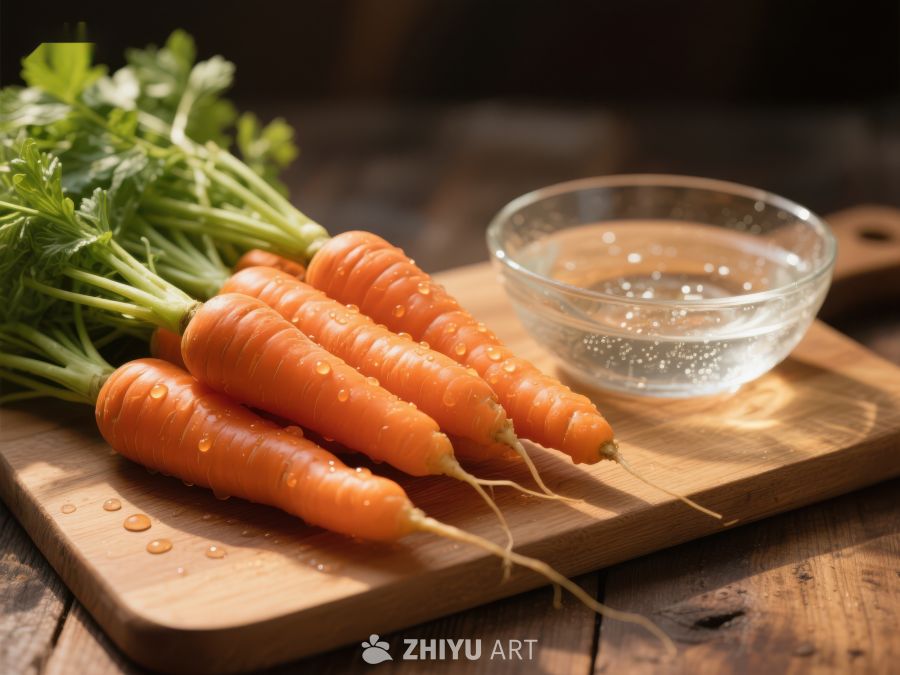 新鲜胡萝卜与清水碗 504