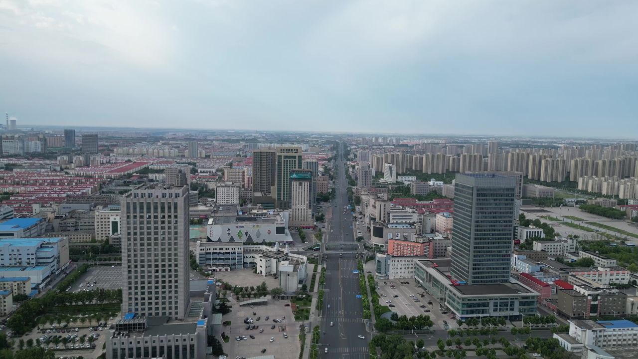 航拍山东东营城市风光