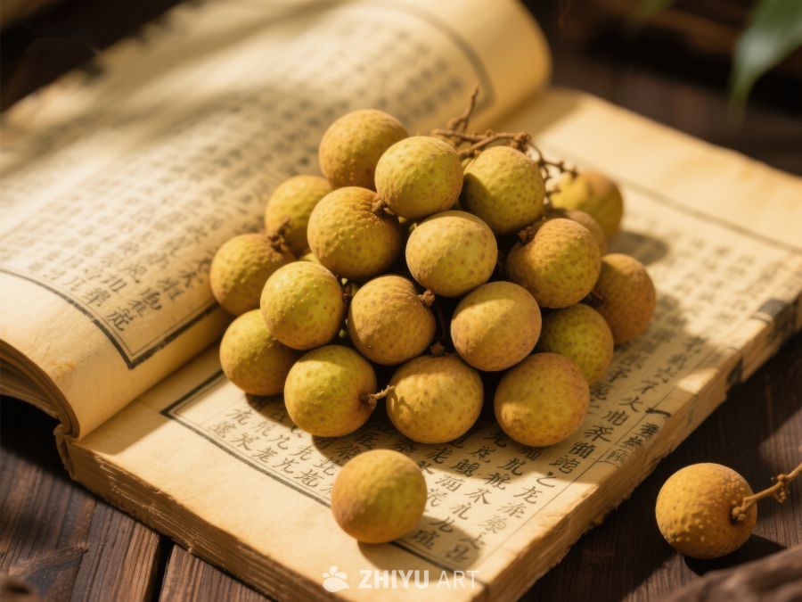 龙眼置于古书之上，书香果香交织 348