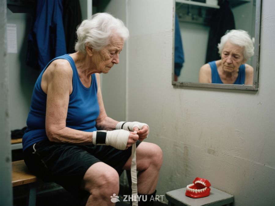 老人在更衣室缠绕拳击绷带 497