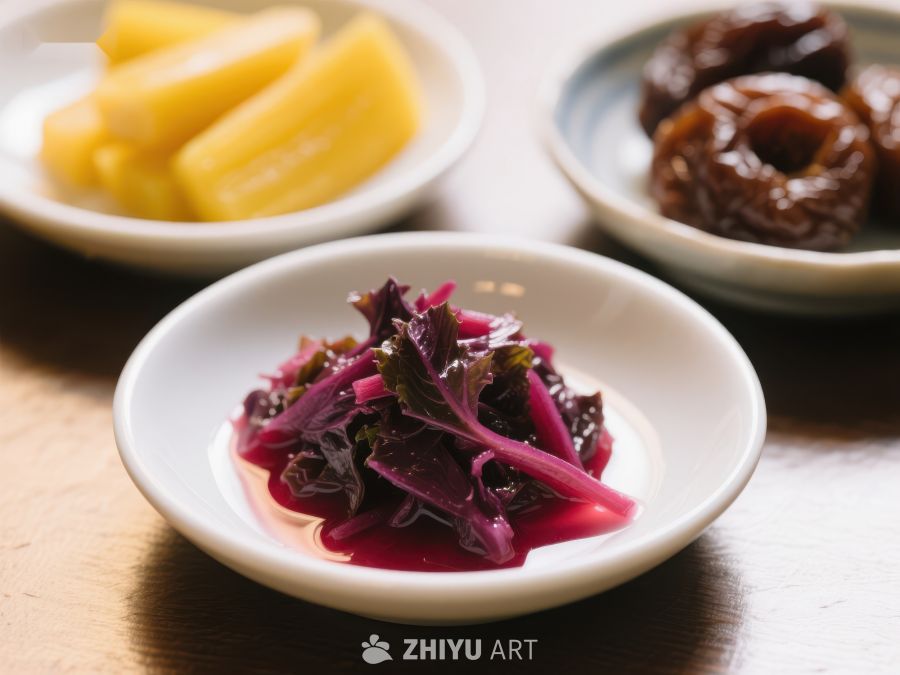 三盘色彩鲜艳的腌制蔬菜 233