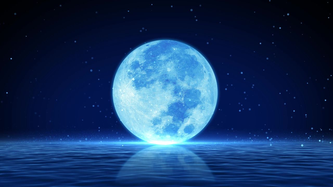 唯美大海上升月亮白月光蓝色夜空圆月明月大屏幕舞台LED视频  158