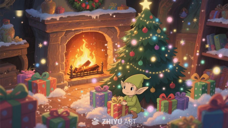 圣诞树下小精灵的温馨夜晚 218