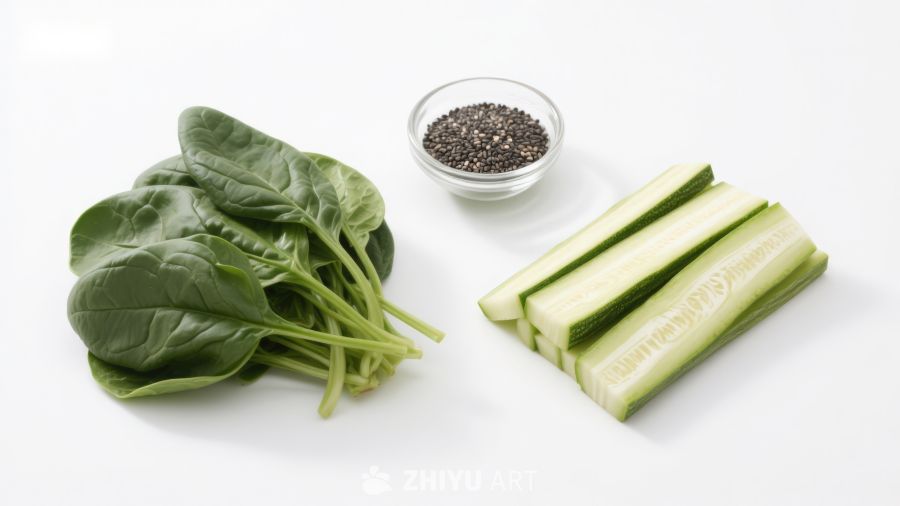 新鲜蔬菜与奇亚籽食材展示