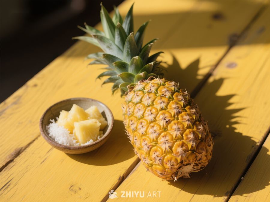 阳光下的菠萝与切块 757