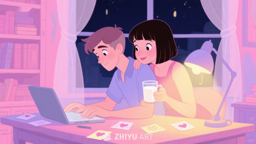 夜晚书房中温馨的二人时光 596