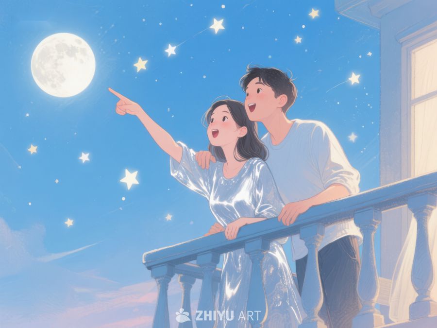 情侣夜观星空，共赏明月 538