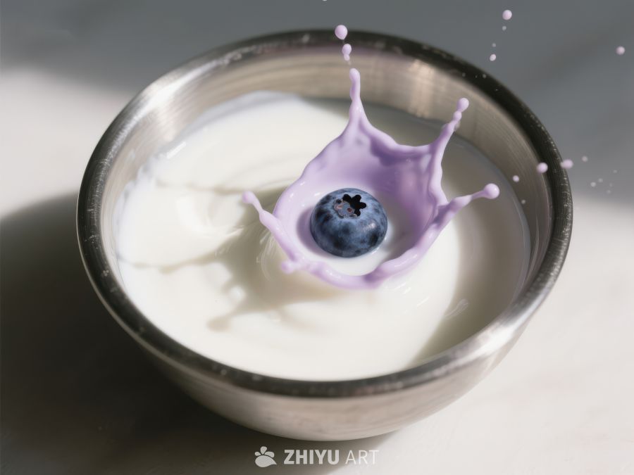 蓝莓落入酸奶溅起紫色水花 353