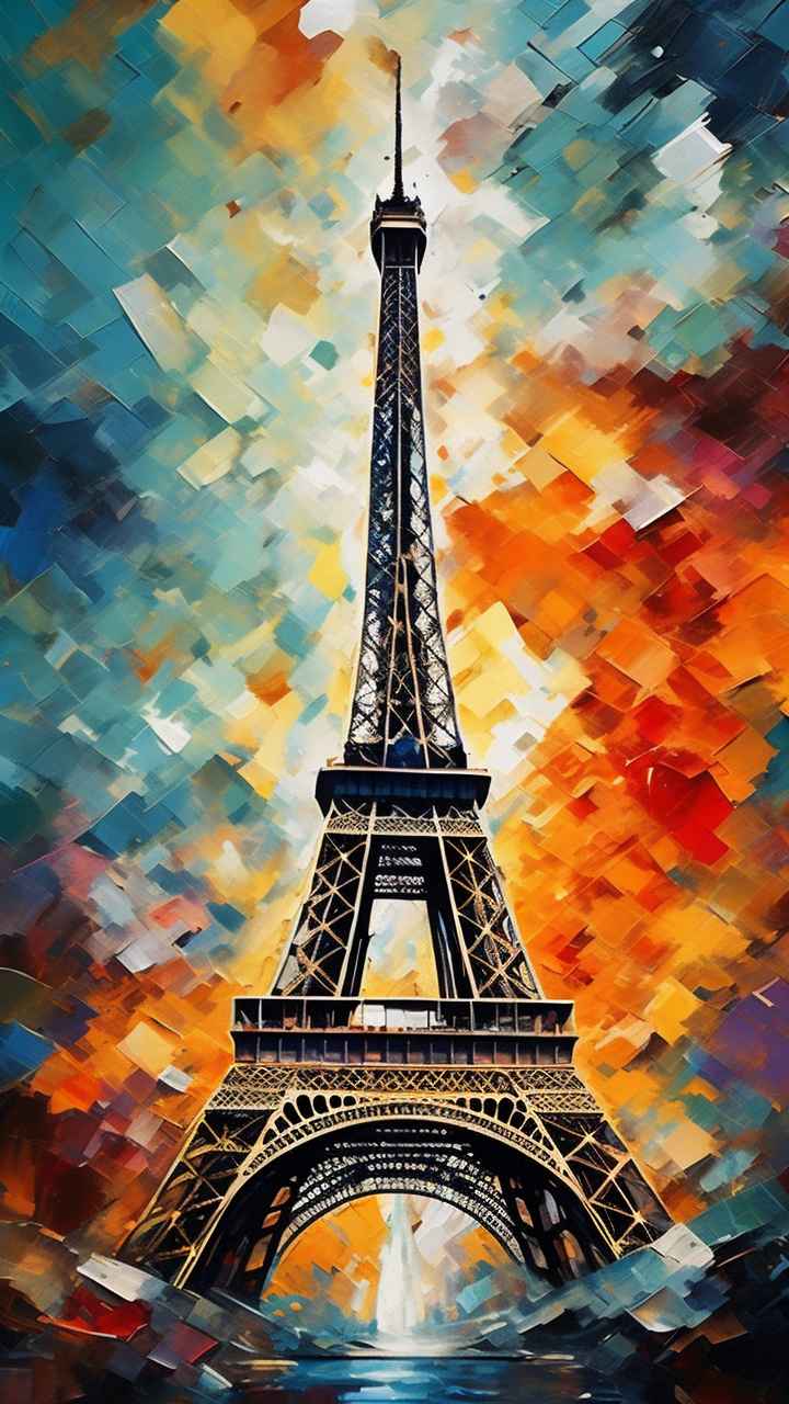 埃菲尔铁塔的抽象混合介质油画 35