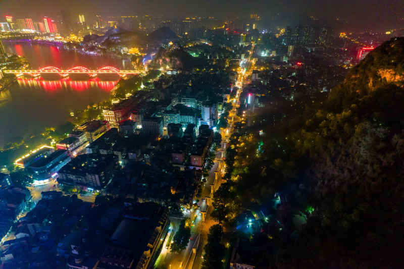 柳州夜景灯光柳江航拍摄影图