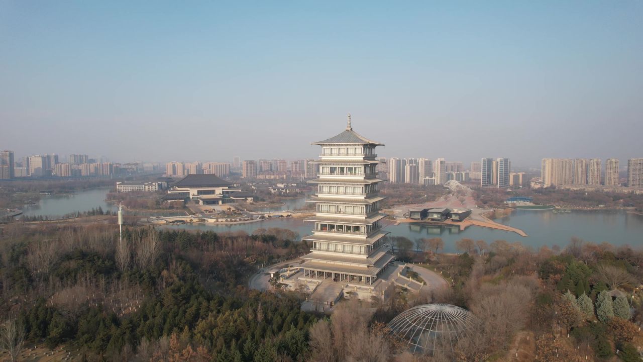 西安园博园旅游景区长安塔航拍