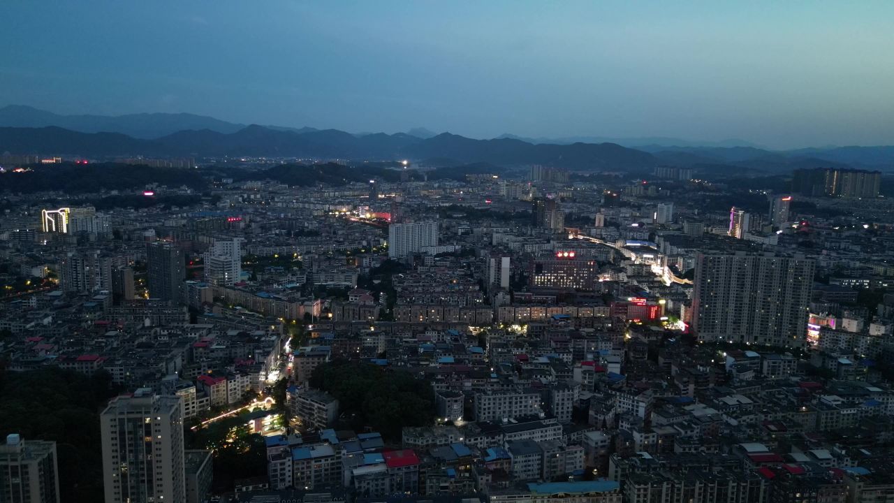  航拍江西萍乡夜幕萍乡夜景