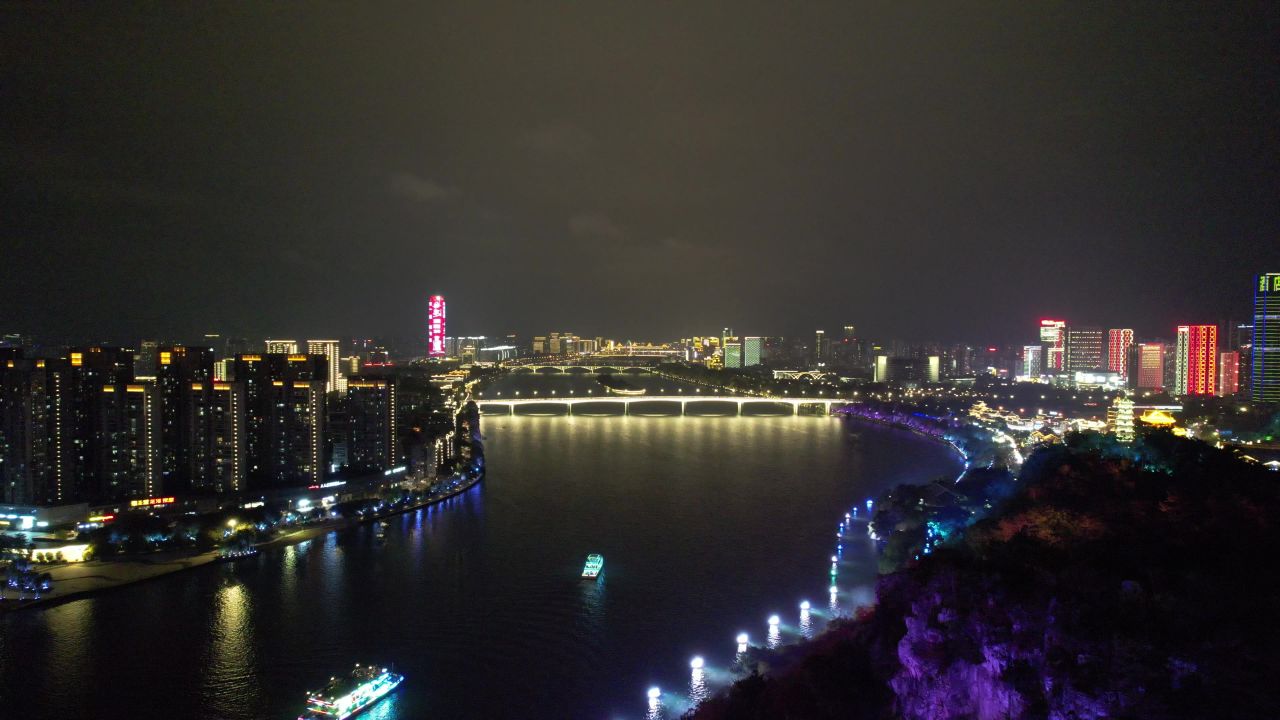 柳州柳江夜景游船航拍